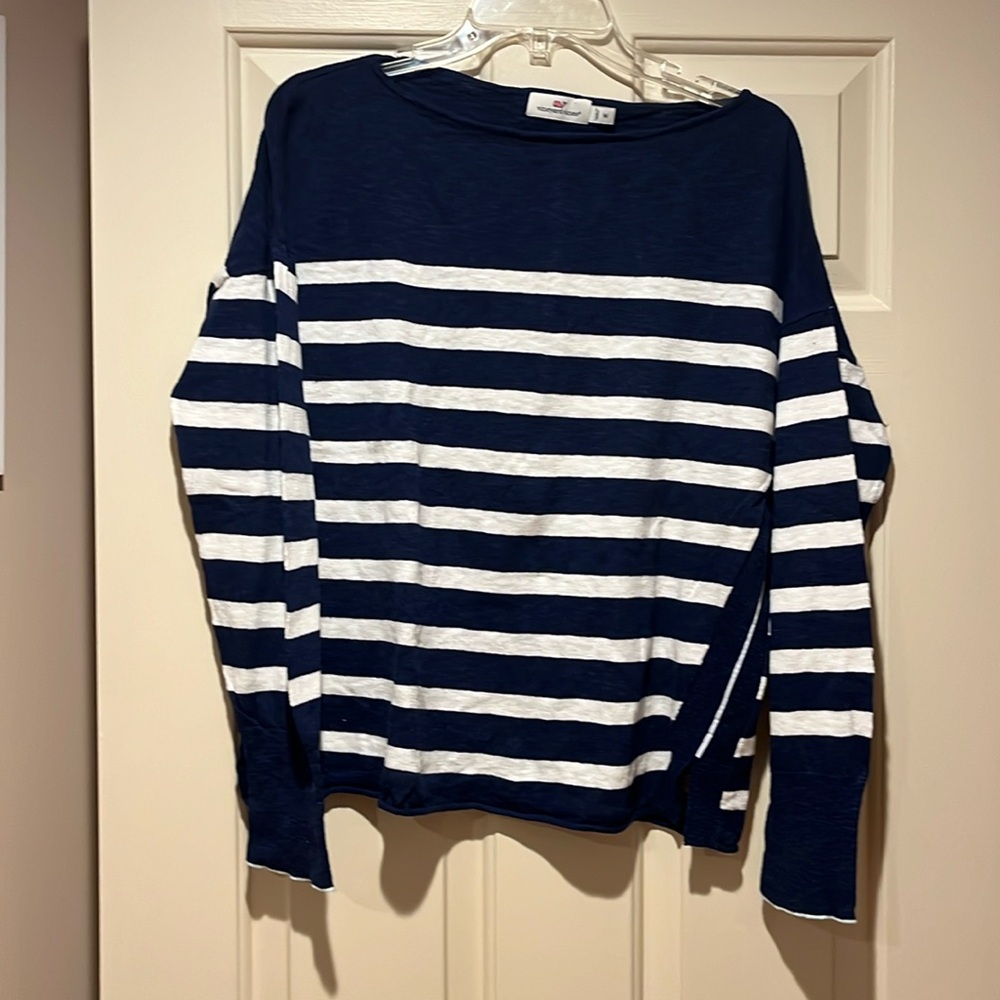 Vineyard Vines Navy and White Striped Boatneck Sweater